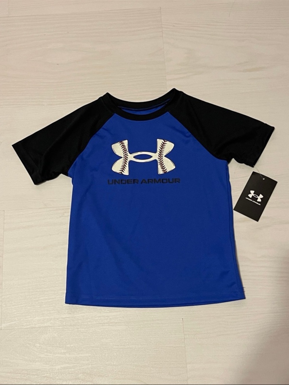 Under Armour Royal Blue and Black Raglan Baseball Logo Tee